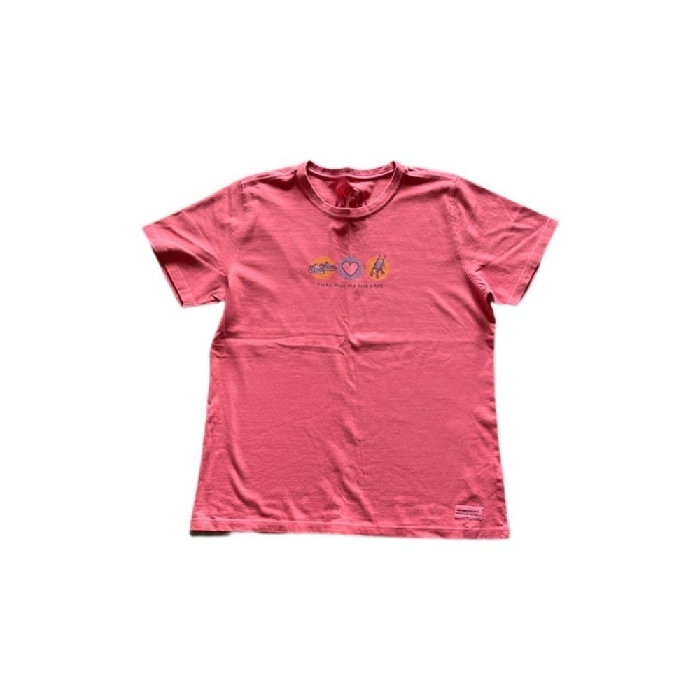 Life Is Good Pink Graphic Relaxed Tee “ Treks Hugs Rock& Roll” Women’s Medium
